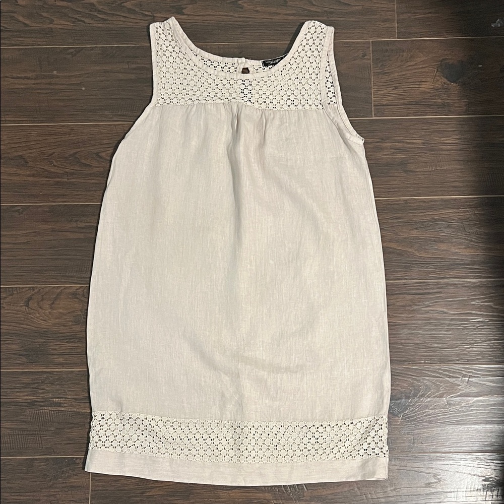 Lungo L’arno Italian Linen Sleeveless Cream Crochet-Trim Midi Dress